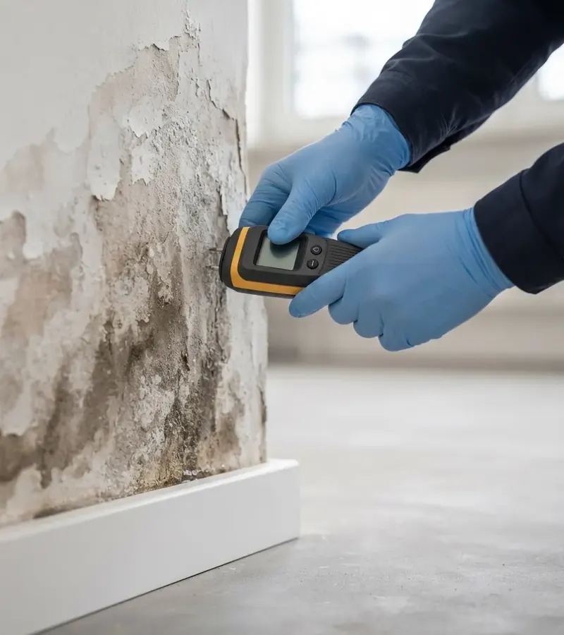 Muro con umidità di risalita e distacco dell'intonaco a Trento